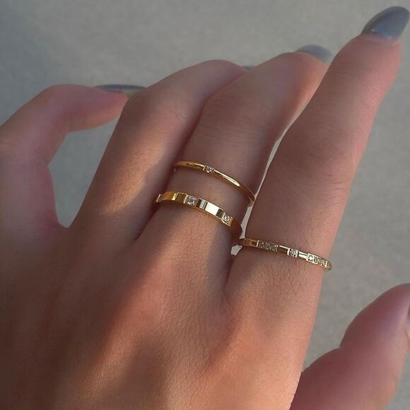 Gold 14k Gold Plated Cubic Zirconia 3pc Ring Set - Picture 1 of 4